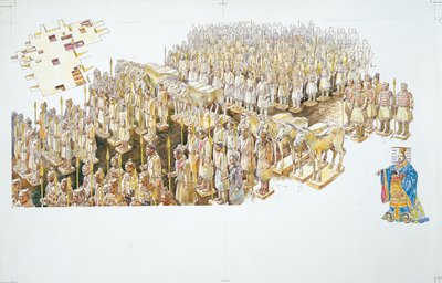 Terrakottaarmeija keisari Qin Shi Huangin haudassa (väri litho) tekijältä School Italian