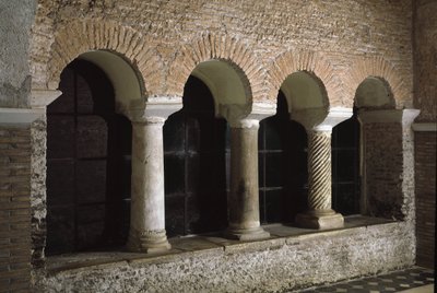 Näkymä Pyhän Vincentin ja Pyhän Anastasion kirkon luostarista, kolmen suihkulähteen luostarista (Tre-Fontane) (Chiesa dei Santi Vincenzo e Anastasio alle Tre Fontane) (Näkymä st Vincenzo e Anastasion kirkon luostarista, abbazia delle T tekijältä School Italian