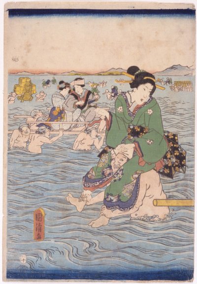 Kannettu joen yli (värillinen puupiirros) tekijältä School Japanese