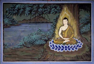 Buddha-meditaatio: Fresko Yongjun temppelissä, Suwonin alueella, Koreassa tekijältä School Korean