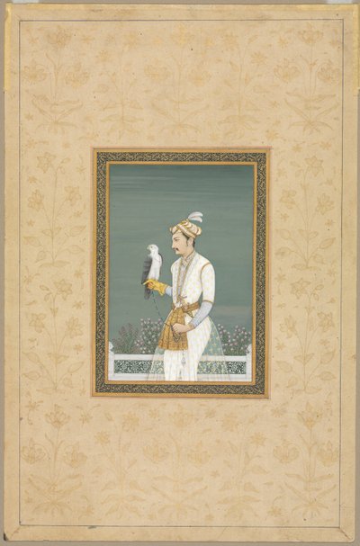 Prinssin muotokuva haukan kanssa tekijältä School Mughal