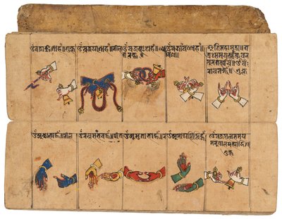 Thyasapu-käsikirjoitus, jossa on ikonografisia kuvituksia mudroista, Nepalista. tekijältä School Nepalese