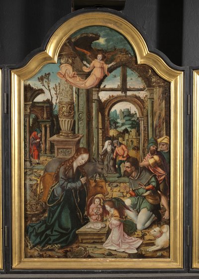 Paimenten palvonta (triptyykin keskipaneeli) tekijältä School Netherlandish