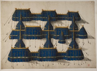 Suunnittelu kuninkaalliseen paviljonkiin sinisellä ja kullalla, n. 1520 (vellum) tekijältä School Netherlandish