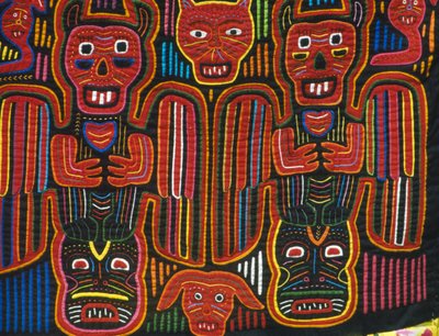 Käsin ommeltu värillinen puuvilla, San Blas Archipelago, Tasavalta Panama, Detail tekijältä School Panamanian