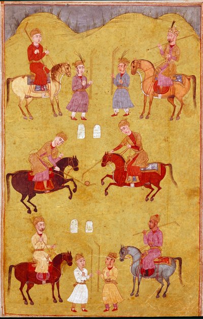 Islamilainen taide: poolo-osa. Persialainen miniatyyri Ferdowsin (Firdawsi tai Ferdawsi tai Firdousi) eeppisen runon "Shahnameh" (Shah Nama, Shahnama) (Kuninkaiden kirja) käsikirjoituksesta, n. 940 - noin 1020 tekijältä School Persian