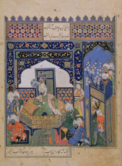Or.2838 f.20v Timur valtaistuimella Balkhissa, persia (vellum) tekijältä School Persian