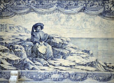 Henry Navigator, istuu ja katselee merta - Azulejo Lissabonin (Sintra) ympäristöstä. tekijältä School Portuguese