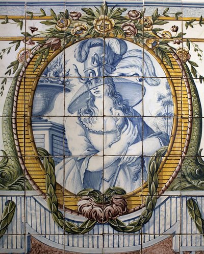 Koristetaulu, jossa naisen muotokuva, Loucan kuninkaallinen tehdas, Ratio, fajanssi monivärinen tekijältä School Portuguese
