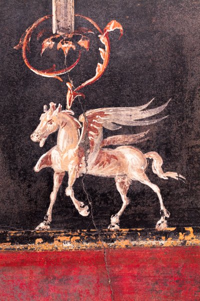 Arkkitehtoninen koristelu, jossa on siivekkäitä hevosia (pegasi), Herculaneum tekijältä School Roman