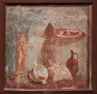 Dionysoksen patsas, vuohen pää ja hedelmä, Herculaneum tekijältä School Roman
