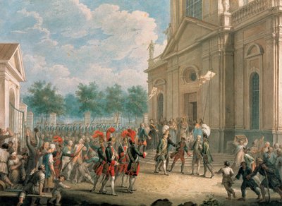 Katariina II (1729-1796) Kazanin katedraalin (Pietari) portailla, papisto toivotti tervetulleeksi hänen valtaistuimelle nousunsa päivänä, 28. kesäkuuta 1762. (Katariina II Kazanin katedraalin portailla, tervehdys) papiston toimesta päivänä o tekijältä School Russian