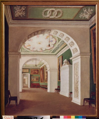 Huonesarja Stroganov-palatsissa Pietarissa. Venäläisen mestarin maalaus, öljy kankaalle, noin 1840. Venäläistä taidetta tekijältä School Russian