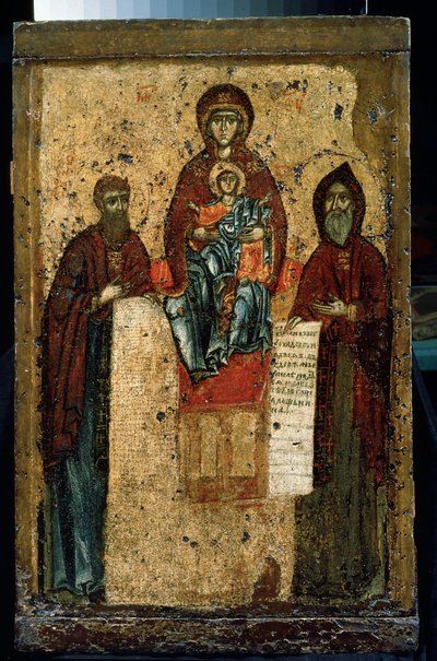 ""Luolsien neitsyt"" venäläinen ikoni. Maalaus puulle vuodelta 1288. Valtion Tretjakovin galleria, Moskova tekijältä School Russian