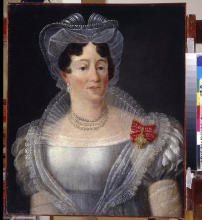 Muotokuva kreivitär Jelizaveta Fjodorovna Musina-Puškina (Musina Pushkina) (Musin Pushkin) (Musin-Puškin) (1758-1835). Anonyymi maalaus, öljy kankaalle 1801. Venäläistä taidetta tekijältä School Russian