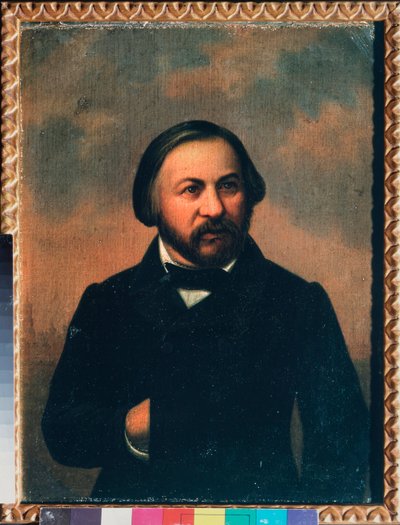 Säveltäjä Mihail I Glinkan (1804-1857) muotokuva - Säveltäjä Mihail I Glinkan muotokuva - Nimetön maalaus, öljy kankaalle, noin 1850 - 1800-luvun venäläinen taide - Pushkinin muistomuseo, Pietari tekijältä School Russian