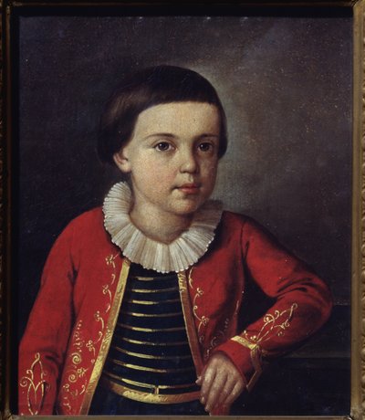 Runoilija Mihail Lermontovin (1814-1841) muotokuva lapsena. Venäläisen mestarin maalaus, öljy kankaalle tekijältä School Russian