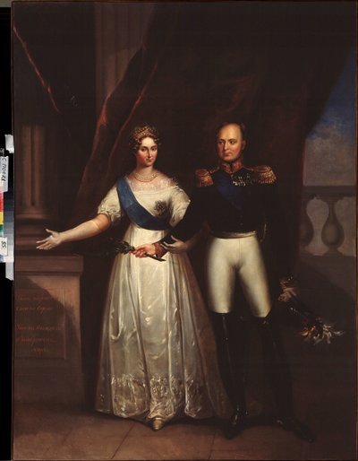 Muotokuvia keisari Aleksanteri I:stä (1777-1825) vaimonsa kanssa (Elisabeth Alekseijevna, s. Badenin prinsessa Louise Augusta tekijältä School Russian