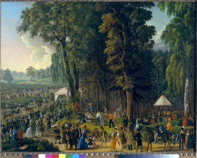 Julkiset juhlat Marina Rochassa Moskovassa. Anonyymi maalaus, öljy kankaalle, noin 1840. Venäläistä taidetta tekijältä School Russian