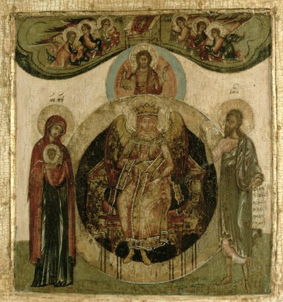 Venäläinen Sofian, Pyhän viisauden, kuvakuva, jossa on tulinen siivekäs enkeli (paneeli). tekijältä School Russian