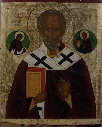 Pyhä Nikolaus, noin 1700 (öljy paneelille) tekijältä School Russian