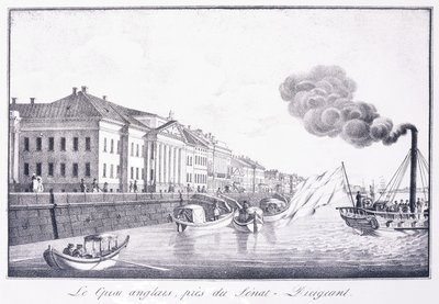Englantilainen laituri, lähellä Senat-Dirigeantia; Quai Anglais, lähellä Senat-Dirigeantia, 1800-luvun alku (litografia) tekijältä School Russian