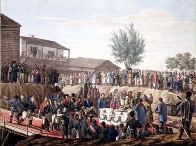 Mohiloffin tullitalon ensimmäisen kiven laskeminen 1820 (akvarelli paperille) tekijältä School Russian