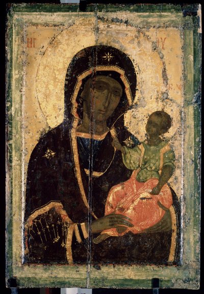 ""Virgin Hodegetria (Hodigitria)"" venäläinen kuvake. Maalaus puulle. noin 1360. Valtion Tretjakovin galleria, Moskova tekijältä School Russian