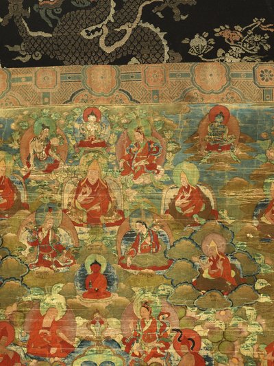 Yksityiskohta kolmannesta panchen-lamasta Losan Penden Yeshe (guassi kankaalla) tekijältä School Tibetan