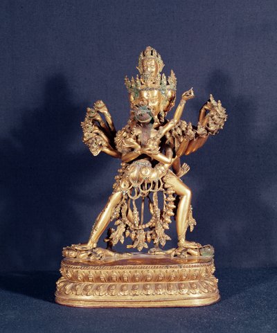 Hevajra ja Nairatmya (kullattua pronssia hopeakuoretuksella) tekijältä School Tibetan