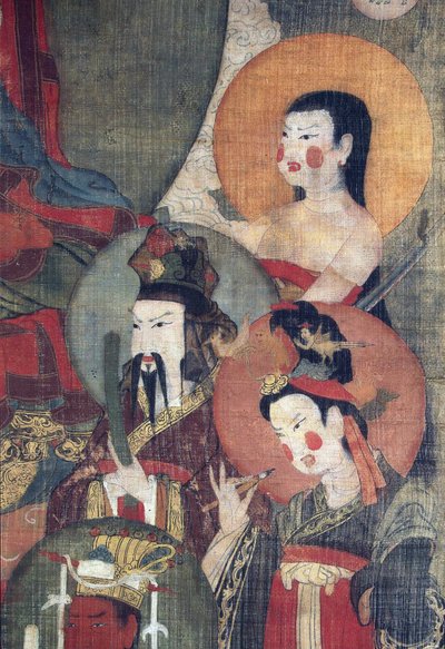 Tiibetin kulttuuri: Tejaprabha Buddha, jota ympäröivät planeettajumalat. Tempera silkillä, koko: 104x67, 1100-luvun alku, Valtion Eremitaaši, Pietari tekijältä School Tibetan
