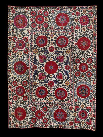 Shakhrisyabz Suzani, n. 1800 (silkkikirjonta puuvillapohjalle) tekijältä School Uzbek