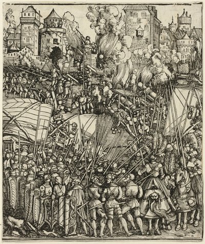 Unkarilaisten karkottaminen Ala-Itävallasta Maximilian I:n riemukaarelta tekijältä School of Albrecht Dürer