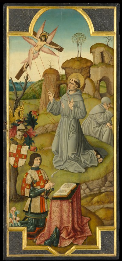 Pyhä Franciscus vastaanottamassa stigmat; (verso) Kristus Getsemanen puutarhassa, noin 1470 (öljy paneelille) tekijältä School of Amiens