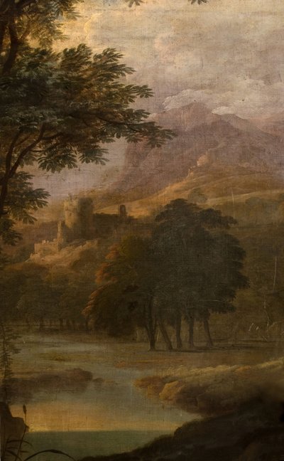 Maisema, jossa on linna kaukana, 1725. tekijältä School of Jacques Rousseau