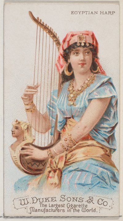 Egyptiläinen harppu, Musical Instruments -sarjasta N82 Duke-tuotemerkin savukkeille, 1888, 1888. tekijältä Schumacher and Ettlinger