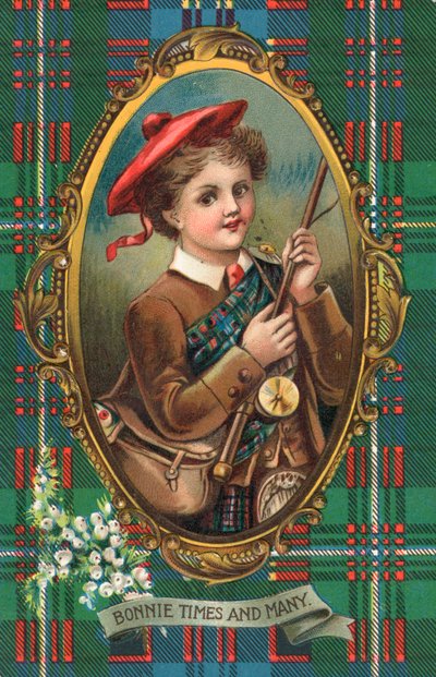 Brittiläinen uudenvuodenkortti (värilitografia) tekijältä Scottish School