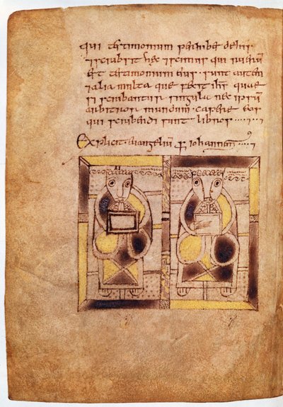 Ms 11.6.32. Kaksi pappihahmoa St. Johns Gospelista, Deerin kirjasta tekijältä Scottish School