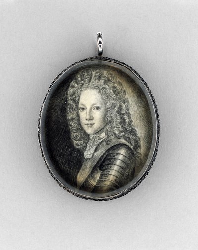 Prinssi James Francis Edward Stuart (Vanha teeskentelijä), n. 1703 (intialainen muste vellum, grafiitti, vuorikristalli ja hopea) tekijältä Scottish School