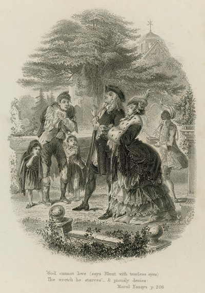 Kohtaus Moral Essaysista, kirjoittanut Alexander Pope (kaiverrus) tekijältä Scottish School