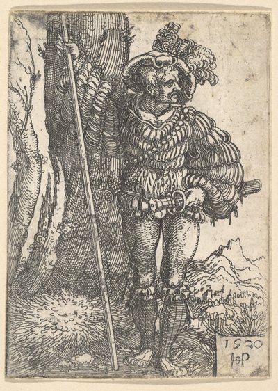 Lansquenet seisomassa puun vieressä, 1520. tekijältä Sebald Beham