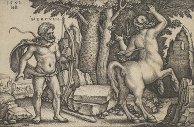 Hercules Killing Nessus, teoksesta The Labors of Hercules, 1542. tekijältä Sebald Beham