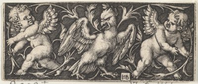 Vaakapaneeli, jossa kotka reunustaa Two Genii, 1544. tekijältä Sebald Beham