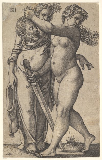 Judith kävelee vasemmalle Holofernesin pää oikeassa kädessään ja vannoo..., n. 1530-50. tekijältä Sebald Beham