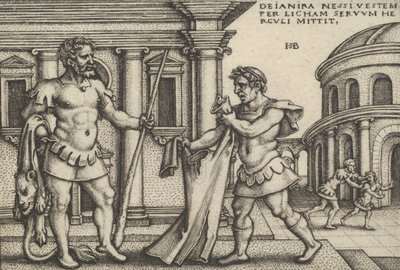 Lichas tuo Nessuksen vaatteen Herculesille, teoksesta The Labors of Hercules. tekijältä Sebald Beham