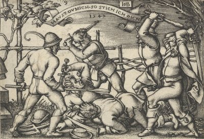 Talonpoikien tappelu, talonpoikien juhlasta tai kaksitoista kuukautta, 1547. tekijältä Sebald Beham