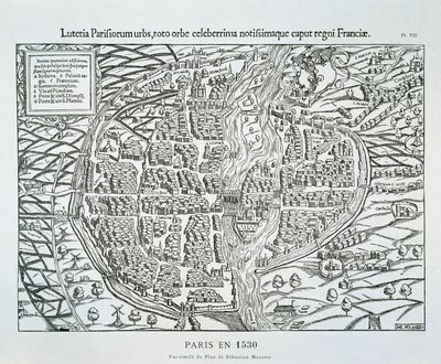 Pariisin kaupunkisuunnitelma n. 1530 (puukaiverrus) tekijältä Sebastian (after) Münster