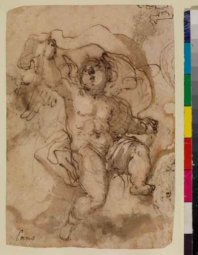 Putto pilven päällä (recto) tekijältä Sebastian (attr.to) Munoz