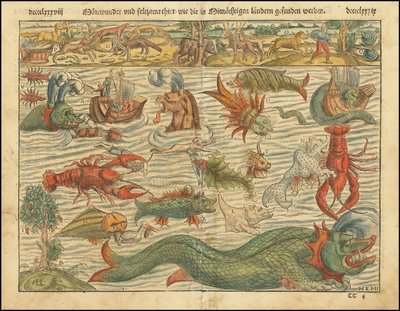 Sebastian Münsterin merihirviöiden kartan painos vuodelta 1570. tekijältä Sebastian Munster