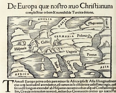 "De Europa, quae nostra aeuo Christianum" on kristillisen Euroopan kartta, vuodelta 1550 Sebastian Munsterin "Cosmographia" (puupiirros) tekijältä Sebastian Munster